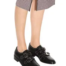 Новые Осень-Зима Черный Шипованных Монах Ремень обуви женщина Серебро пряжка Телевизор С Накоплением Пятки Ботильоны Черный Кожаный Панк обувь wom