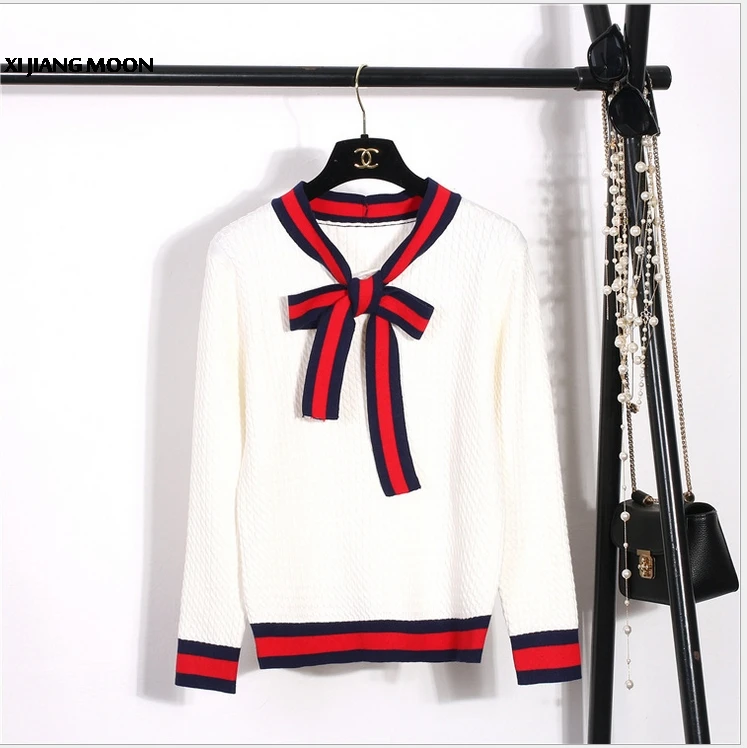 

Autumn Women Sweater New Brand Bowknot V-neck Long Sleeve Pullover Loose Fashionable Sweater Women R767