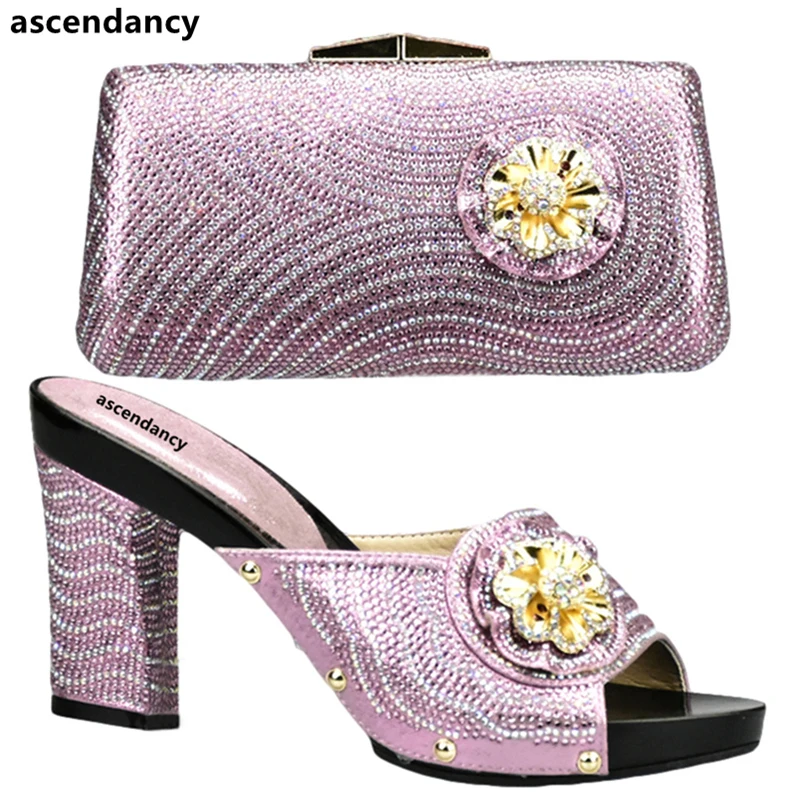 

2017 Italian Matching Shoes and Bag Set Decorated with Rhinestone Nigerian Party Shoes and Bag Set African Wedding Shoes and Bag