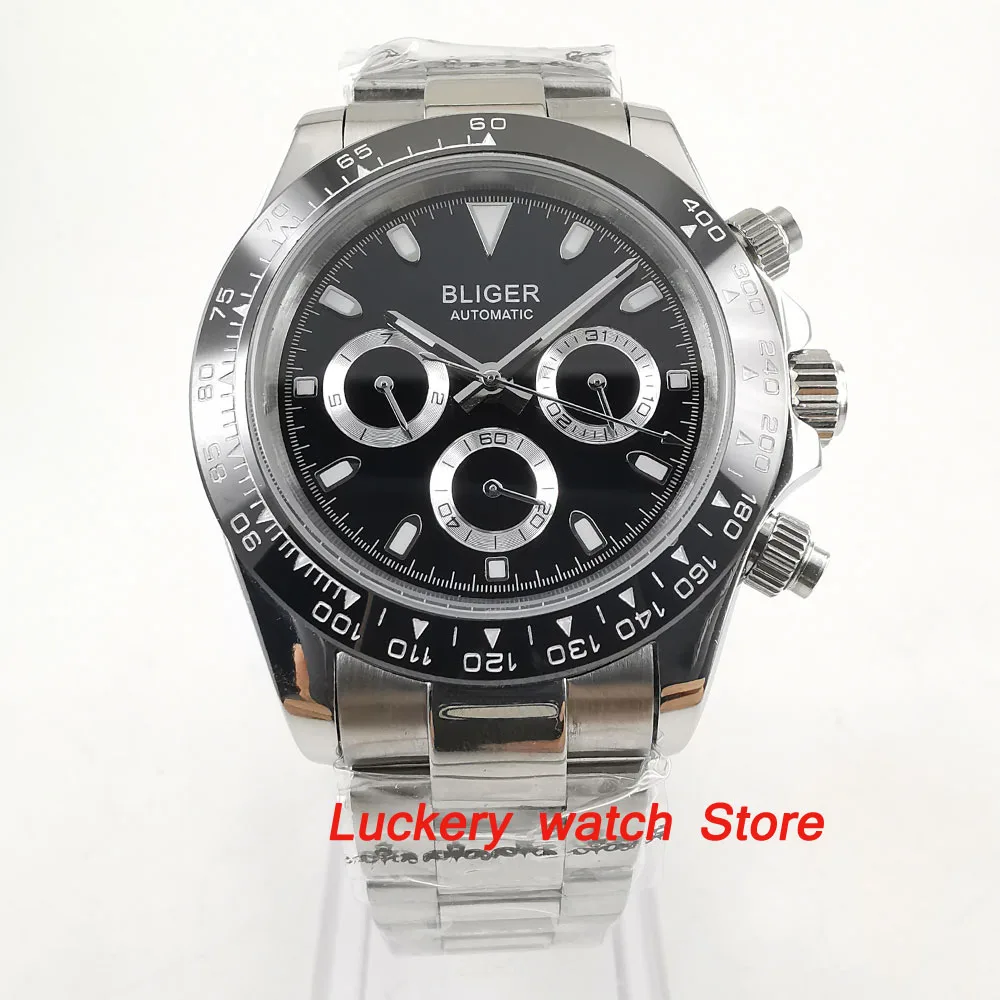 

39mm bliger watch black dial Multifunction week date Automatic movement men watch-BA123