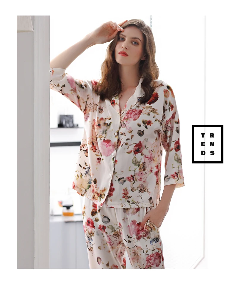 J& Q пижамы для женщин Весенние новые атласные пижамные комплекты кардиган с отворотом цветочный качественный атласная ткань Роскошная Ночная рубашка пижамы для женщин