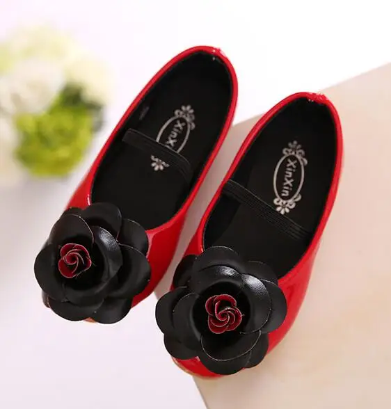 Новинка Обувь для детей девочек Танцы туфли принцессы Мода для девочек кожаные туфли дети цветок кеды для девочек размер 21-30 - Цвет: Красный
