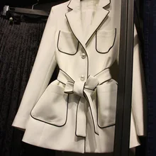 Casaco Женская куртка с карманами, топ из полиэстера, Весенняя Новинка, простые женские костюмы с жемчужными пуговицами для маленького костюма, Женский костюм с несколькими карманами