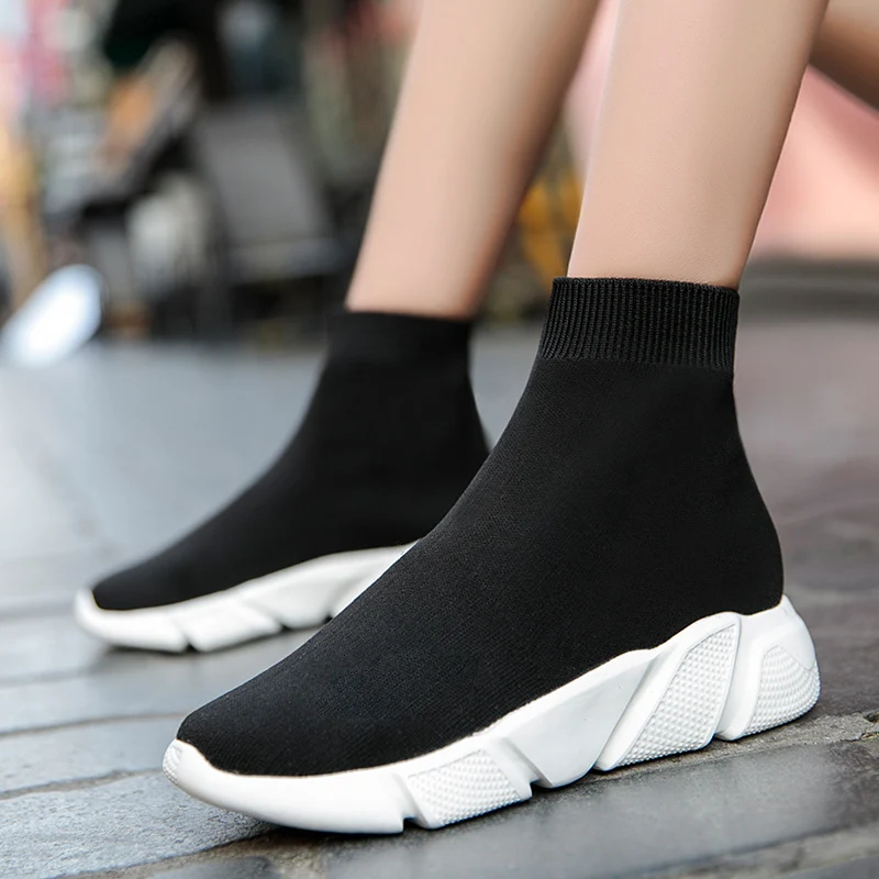 ZHENBAILI/кроссовки; дышащая трикотажная обувь на платформе с эластичным носком; Высокая повседневная обувь на плоской подошве; женская и Мужская Спортивная обувь размера плюс