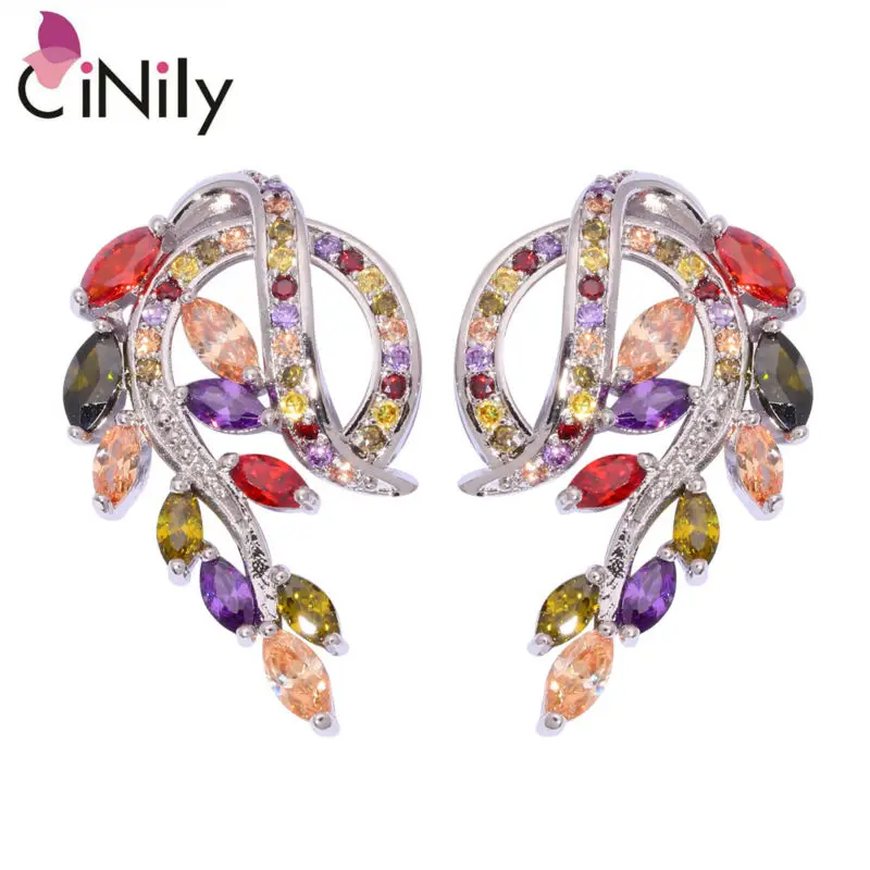 Cinily Multigem гранат Morganite Синий кубического циркония посеребренные Серьги оптовая