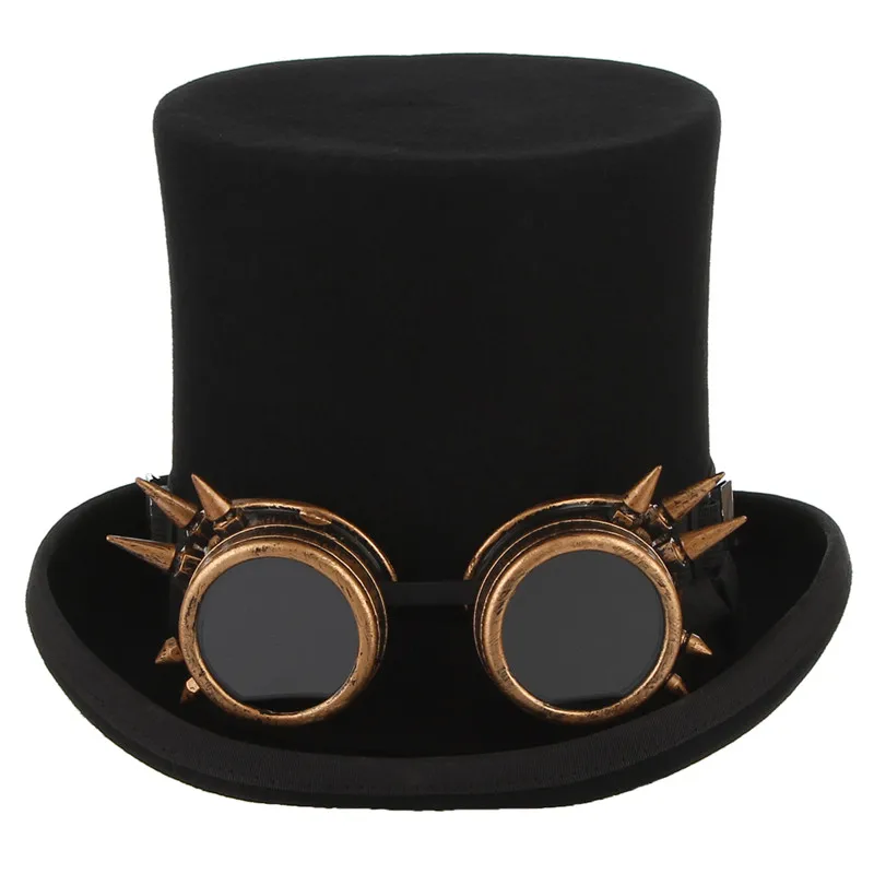 GEMVIE шерсть фетровая шляпа с очками фетровая рок группа шляпа для мужчин женщин стимпанк костюм шляпа Mad Hatter шляпа-цилиндр