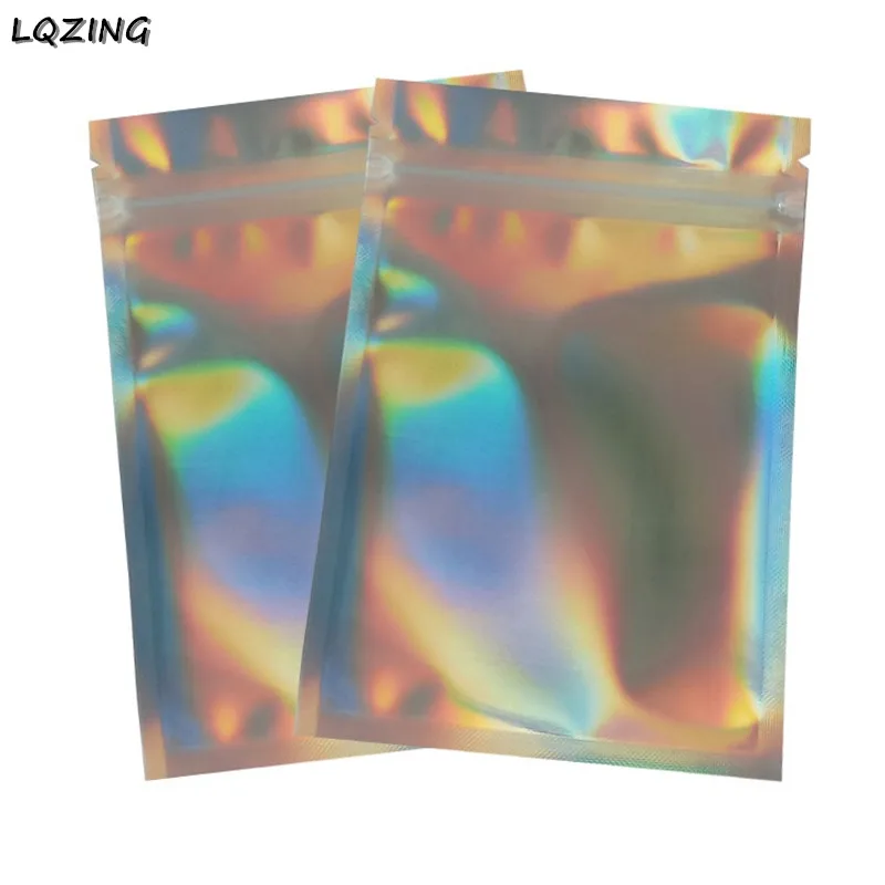 Одна сторона прозрачная одна сторона голографическая Лазерная Серебряная косметичка на молнии герметичная Толстая многоразовая сумка для хранения продуктов на молнии