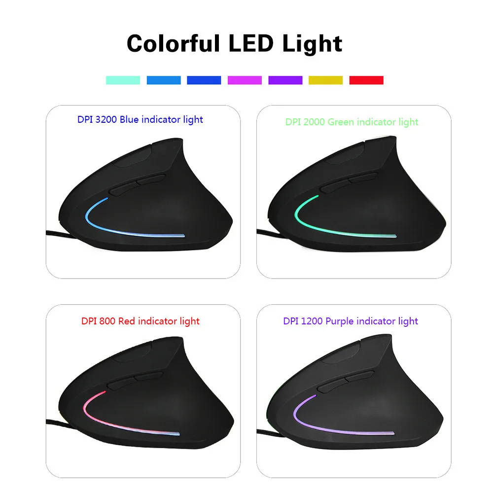Vertical Mouse 800/1200/2000 3200 DPI Computer Wired Mause Wrist Rest Protection USB Optical Ergonomic Colorful LED Mice For PC Vertical Mouse 800/1200/2000 3200 DPI Computer Wired Mause Wrist Rest Protection USB Optical Ergonomic Colorful LED Mice For PC