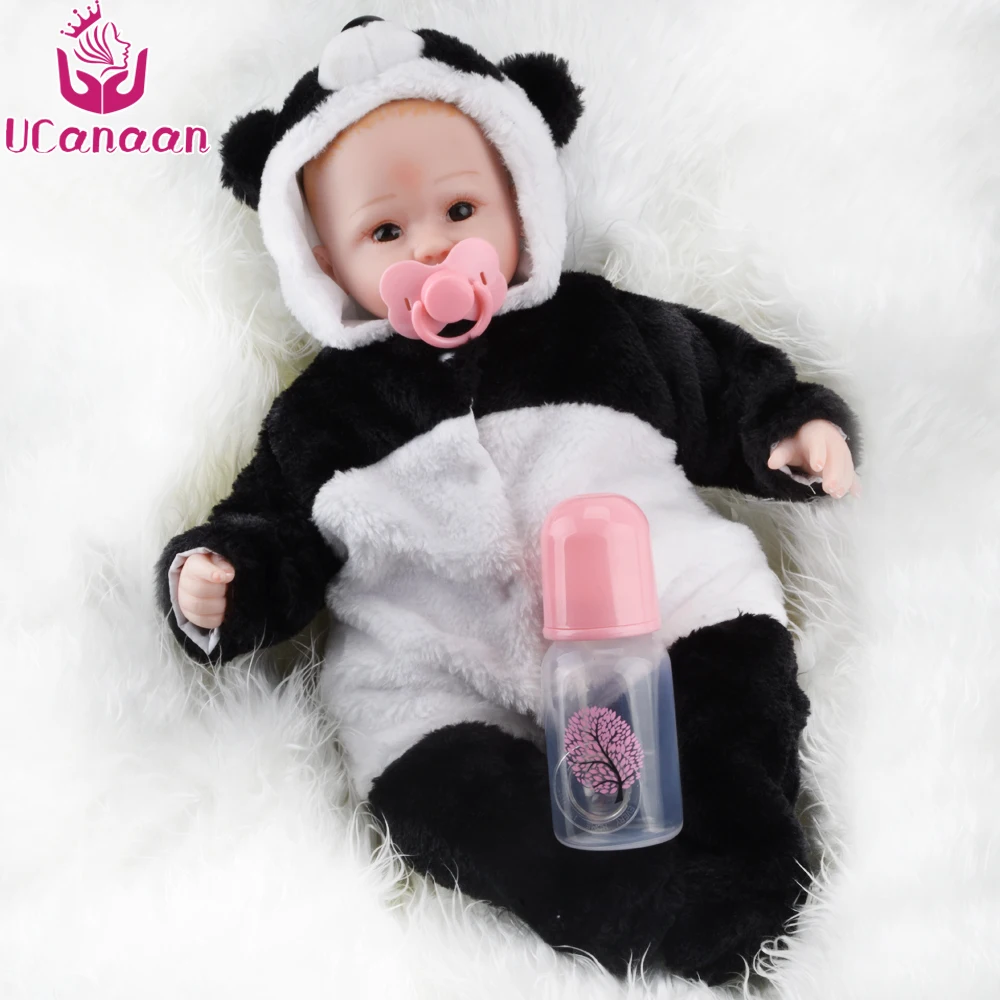 

UCanaan Reborn Babies Doll Bald Head Cartoon Panda Clothe Body Doll Reborn Toys for Children Boys Girls Gifts diy doll toy