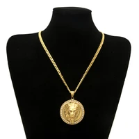 Mens Hip Hop Jewelry Iced Out Gold Color Fashion Bling Bling Lion Head Pendant Men Necklace Gold Color For Gift/present 2