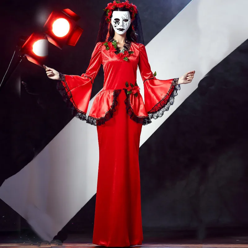 Hot Sexy Halloween Vampire Cosplay Costumes Sets Red Dress Ghost Bride ...
