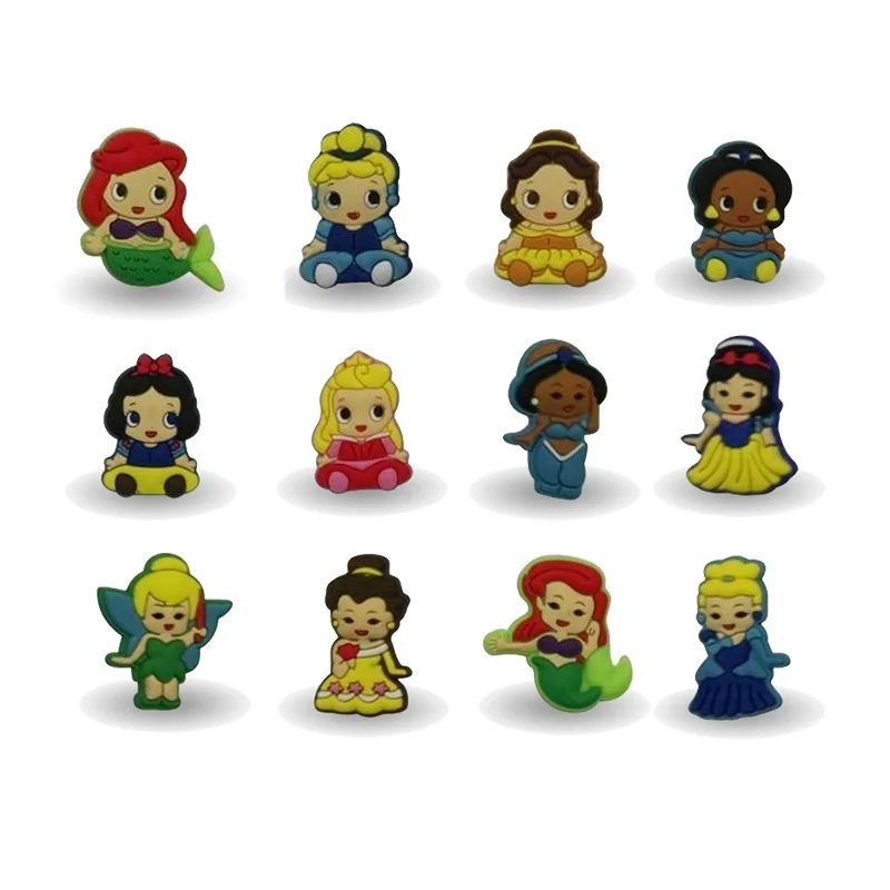 

New Arrival 50pcs Cute Princess decoration PVC Pins badges brooches collection DIY charms Fit For Shoe Accessories Shoes Decor