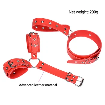 Female Leather Handcuffs Neck collar Wrist strap Fetish Bondage Erotic sex toys Bdsm Restraint sex