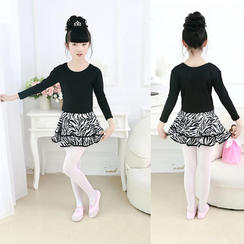 

Girl Latin Dress Performance zebra stripe Practice Skirt Competition Dancing Clothes Girls Party Practice Latin Dress Black