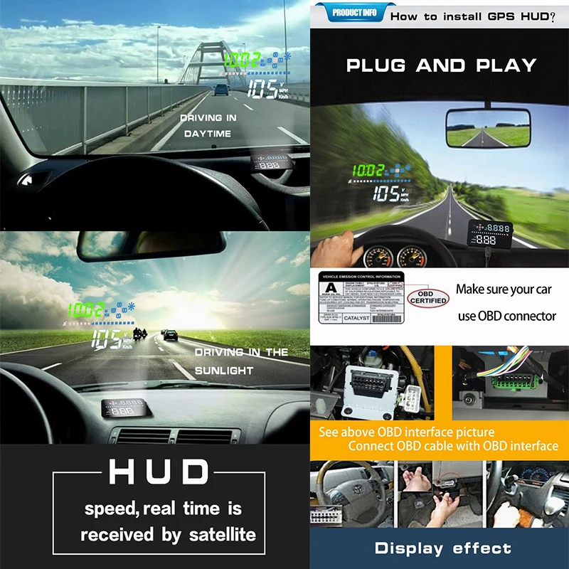 Smart Headup дисплей 3,5 дюймов HUD автомобиль проекционная система автомобиль-установленный Голова Вверх Спидометр напряжение ometer одометр для часов
