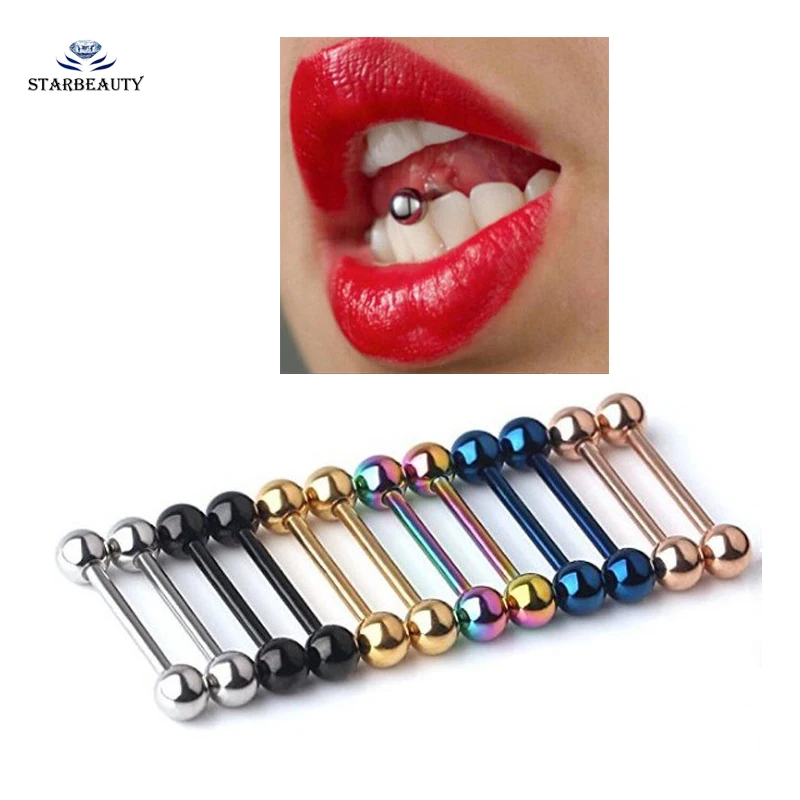 2 Pcs Tongue Piercing Titanium Plated Piercing Tongue Rings Bars Girls 14G Tongue Piercing Industrial Barbells Quality Body Ring