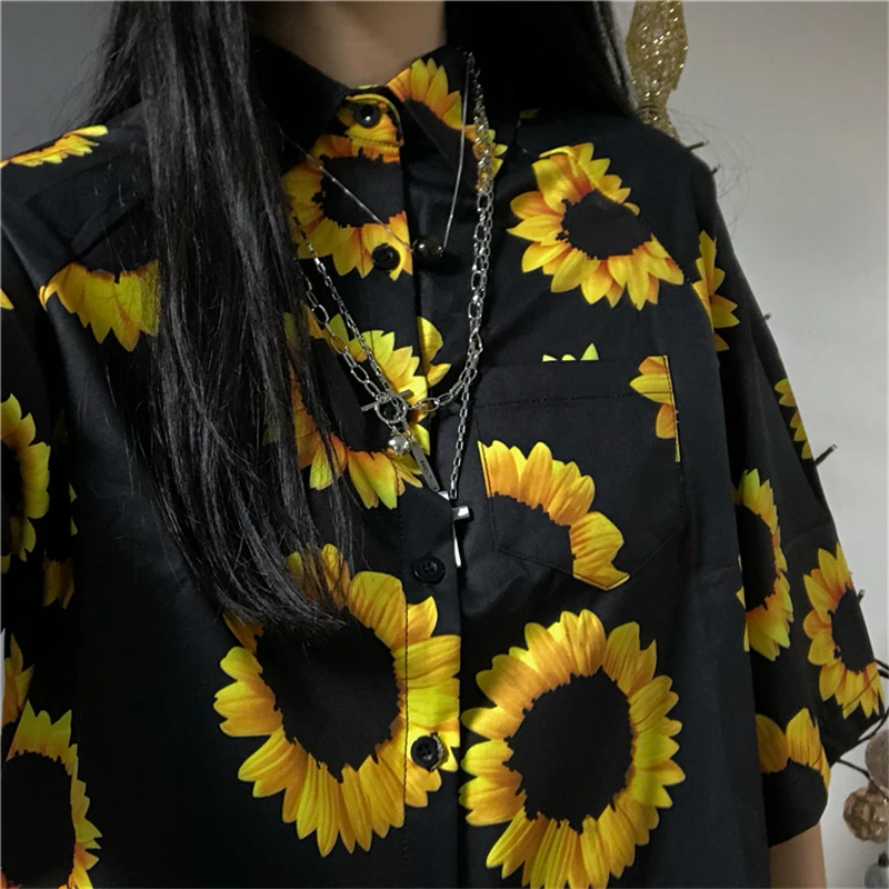 Корейская мода уличный стиль винтажная рубашка женская одежда Harajuku Kpop принт с
