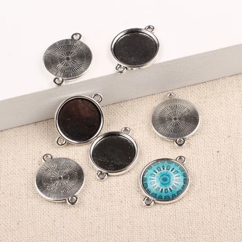 

50pcs round antique silver cabochon settings fit 16mm blank jewelry connectors diy pendant base trays