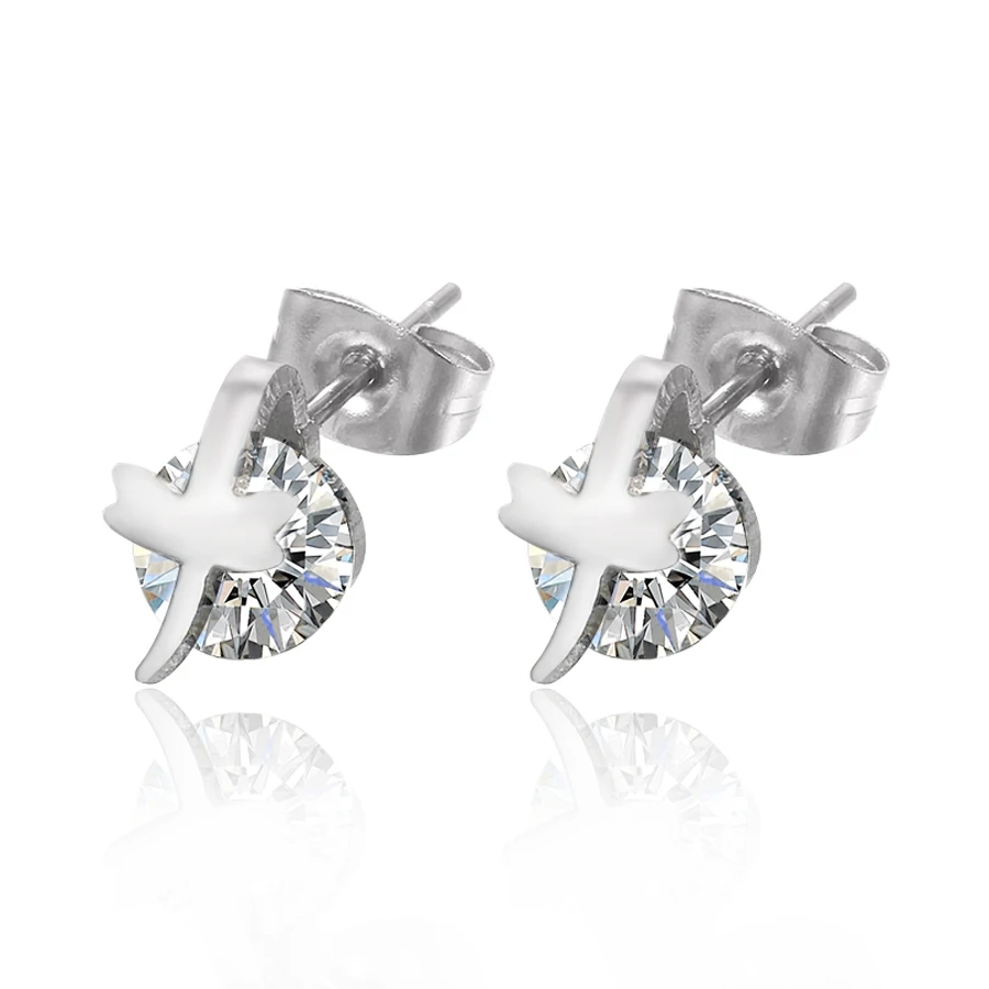 

Stainless steel simple color jewelry animal skull pattern with crystal stone female earrings
