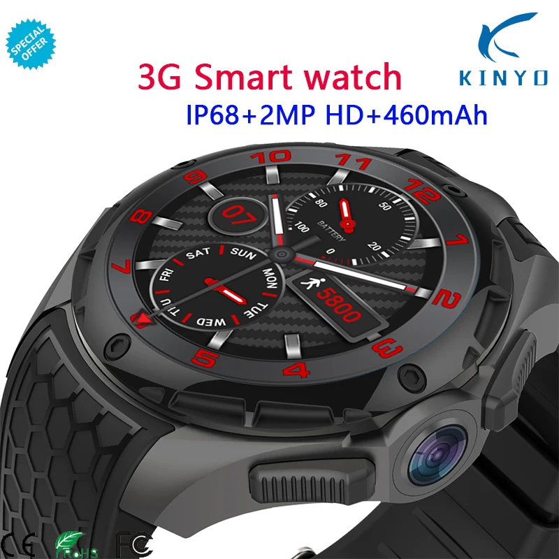 

New Arrival Android 7.0 MTK 6580 Quad-core Smart watch 1.39 Inch 3G IP68 waterproof Heart rate monitor Call Message Speaker OTV