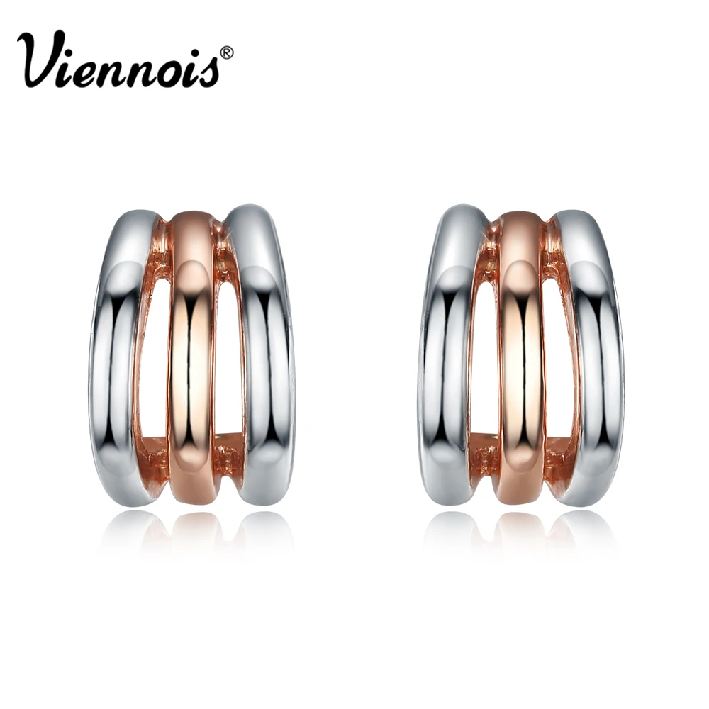 Viennois Korean Silver Color Stud Earrings for Women Triple Layers Semicircle Small Trendy Jewelry Wedding Party Gifts | Украшения и