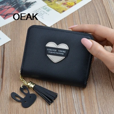 

Drop Shipping Women Wallets Small Short Purses Ladies Zipper Tassel Love Heart Student Cute Mini Key Coin Purse