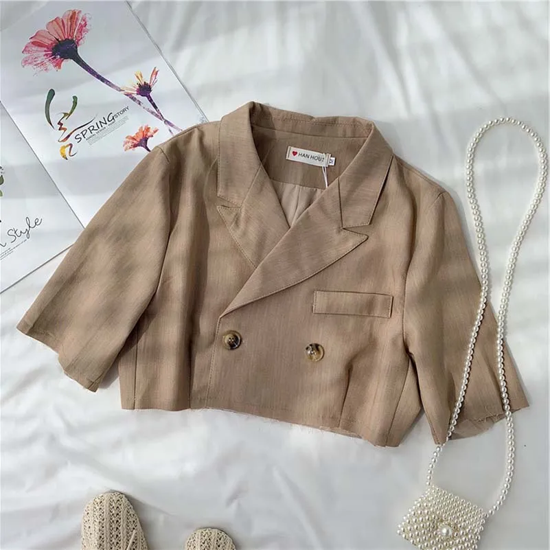 

NiceMix 2019 New Spring Summer Turn Down Neck Long Sleeve Button Brief Irregular Short Jacket Women Coat Fashion Tide