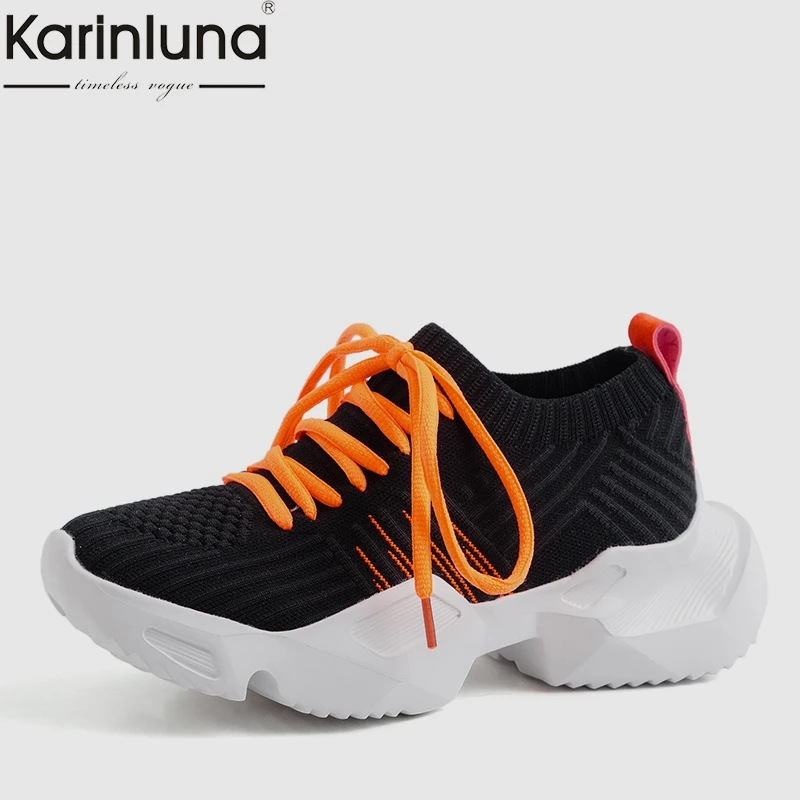

KarinLuna Fashion INS Hot Summer women's leisure knitting air mesh Sneakers Women Leather Women Shoes Large Size 42 Shoes Woman