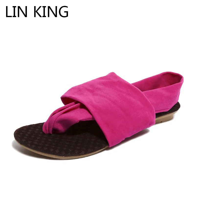 

LIN KING Leisure Women Slip On Lazy Sandals Big Size Summer Flats Flip Flops Anti Slip Beach Shoes Gladiator Sandalias Femeninas
