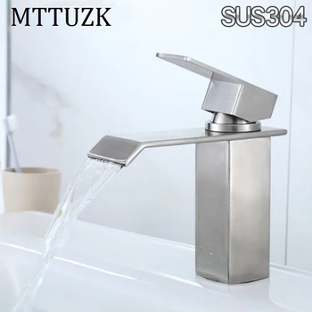 

MTTUZK 304 stainless steel square single handle single hole hot and cold mixer tap toilet wash basin faucet ceramic basin faucet