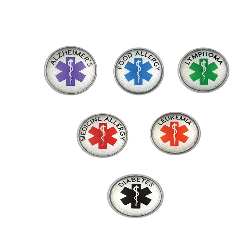 

50PCS Mixed 18MM Medical Alert Style Galss Snap Button Jewelry Charm Fit Ginger Snap Jewelry