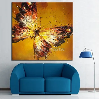 

Household Adornment Picture Orange Hand-painted Oil Painting Butterfly High Quality Painting Living Room Decor Unique Gift