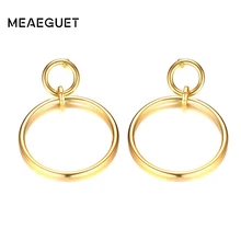 Meaeguet, нержавеющая сталь, уникальный двойной круглый женский большой круг обруч, серьги, простая петля, серьги, ювелирные изделия, Brinco