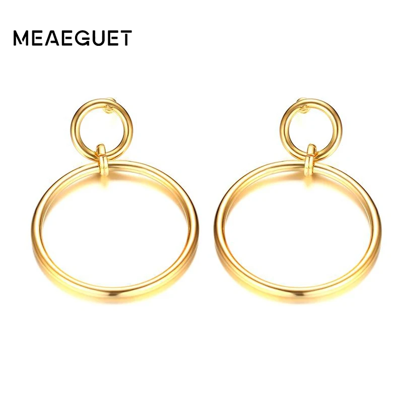 

Meaeguet Stainless Steel Unique Double Round Female Big Circle Hoop Earrings Simple Loop Earring Jewelry Brinco