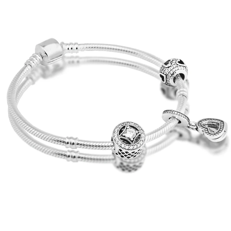 

Clasp Bracelet with 3pcs Beads in a set 925 Sterling Silver Jewelry Free Shipping