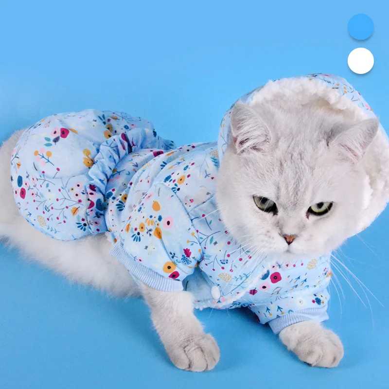 Милое платье с цветочным рисунком для собак зимняя одежда для собак кошек щенок Пудель Бишон Померанский Мопс одежда для домашних животных курта для собак наряд принцессы - Цвет: Синий
