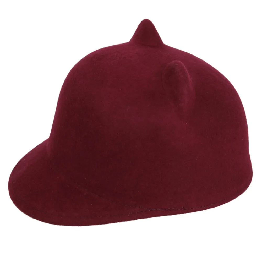 Bowknot Felt Devil Cap Fashion Fedora Cat Women Hat Bowler Wool Cute Winter