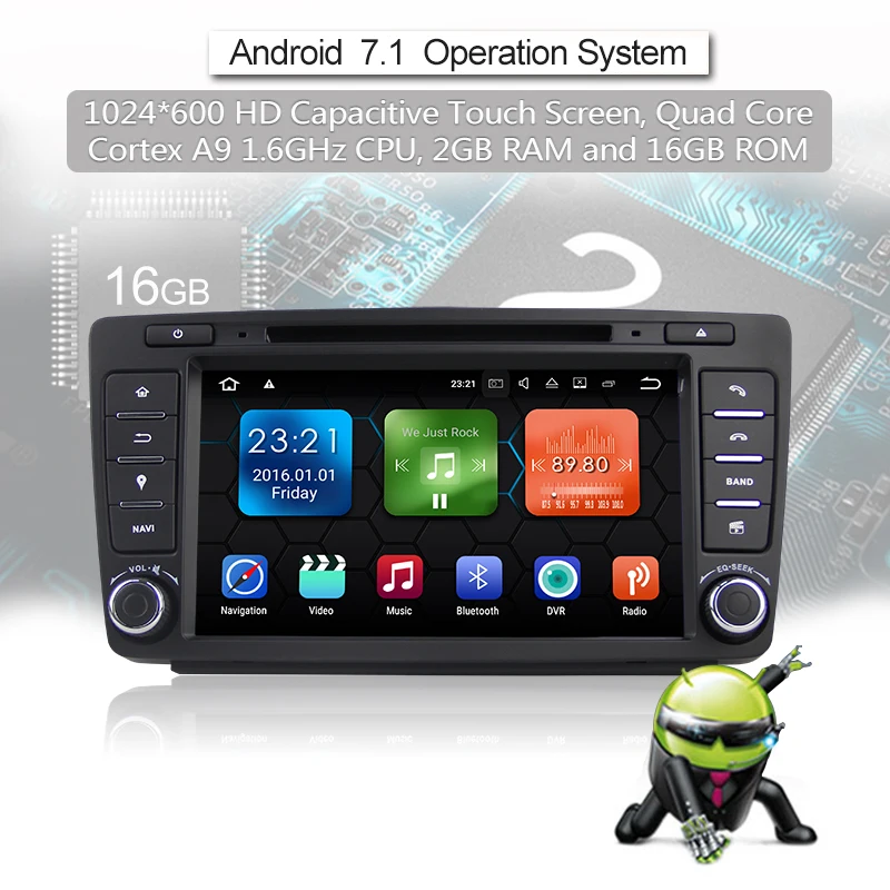 Sale Quad core 2G RAM Android 7.1 For Skoda Octavia 2012 2013 Car DVD Radio Stereo GPS Bluetooth Steering wheel control Wifi 3G 3