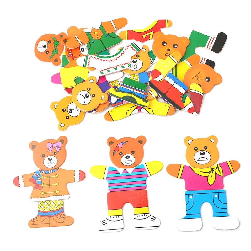 Деревянный набор, детские развивающие игрушки, медвежонок, одежда для переодевания, пазлы для детей,, индивидуальная мозаика
