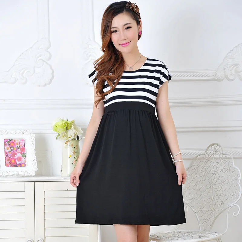 Cotton Summer Maternity Dresses Stripe Pregnant Women Dresses Short
