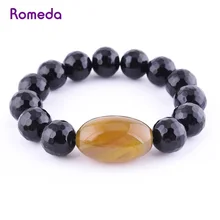 Romeda Nuevo 16mm Negro Piedra Natural Pulseras de Cuentas Con Amarillo Ágata Cuentas de Ónix Joyería Del Encanto Brazaletes Pulseras Para Hombres regalo