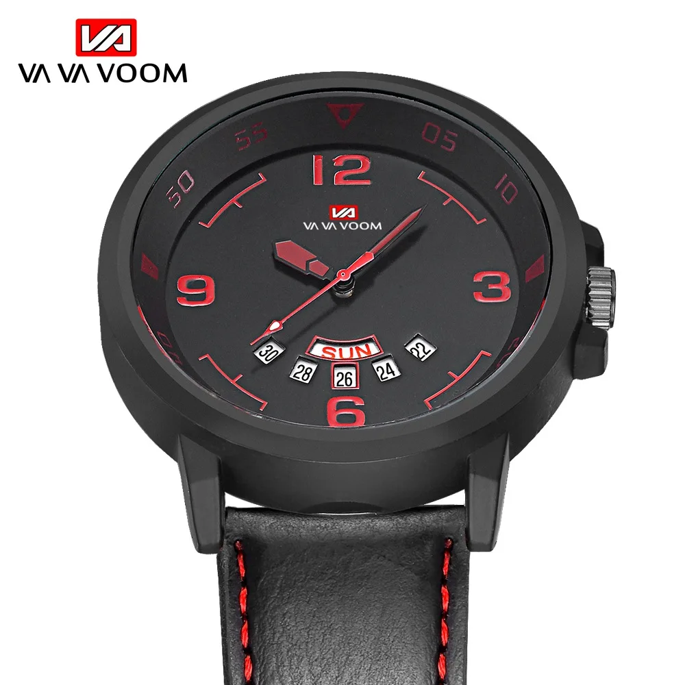 

Mens Watches Top Luxury Brand Waterproof Sport Wrist Watch Week Date Display Quartz Military Genuine Leather Relogio Masculino