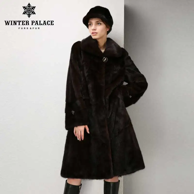 Natural furs women fur coats Fashion long genuine coat mink fur coat real mink fur coat Thick Warm Turn-down Collar