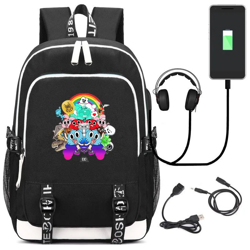 

New The Amazing World of Gumball Laptop Backpack School Bags Bookbag USB Charge Interface Unisex Shoulder Travel Bag Leisure Bag