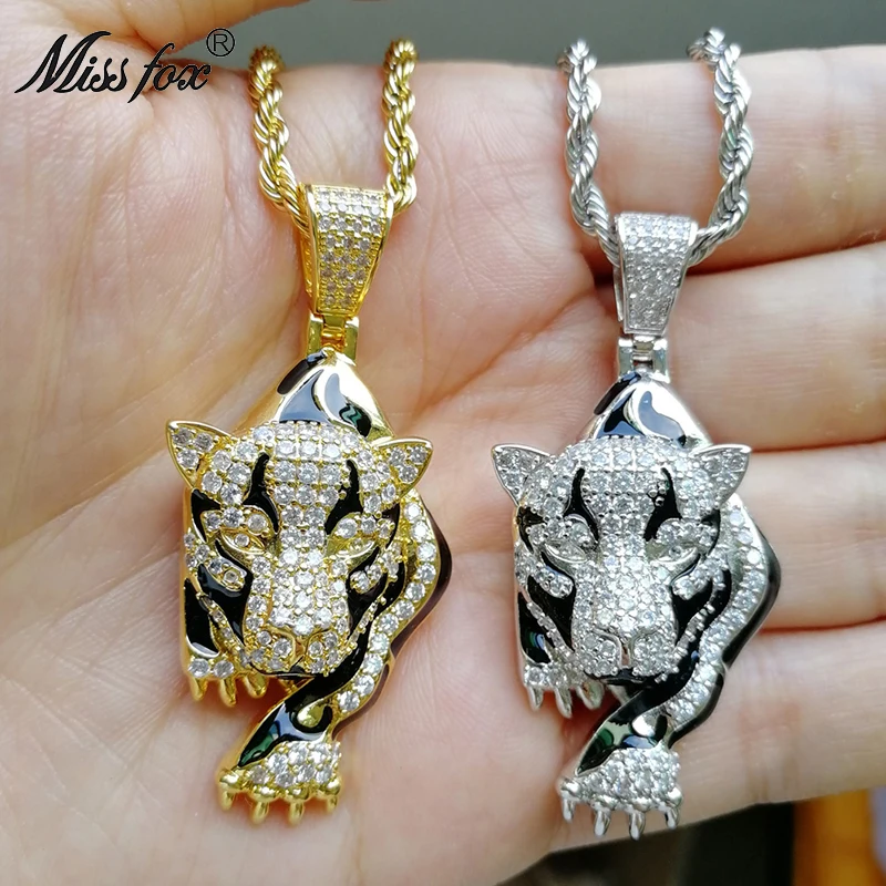 

Missfox Domineering Tiger Pendant Necklace Gold&black Personality Animal Pendant Men Charm Fashion Hip Hop Chains High Quality