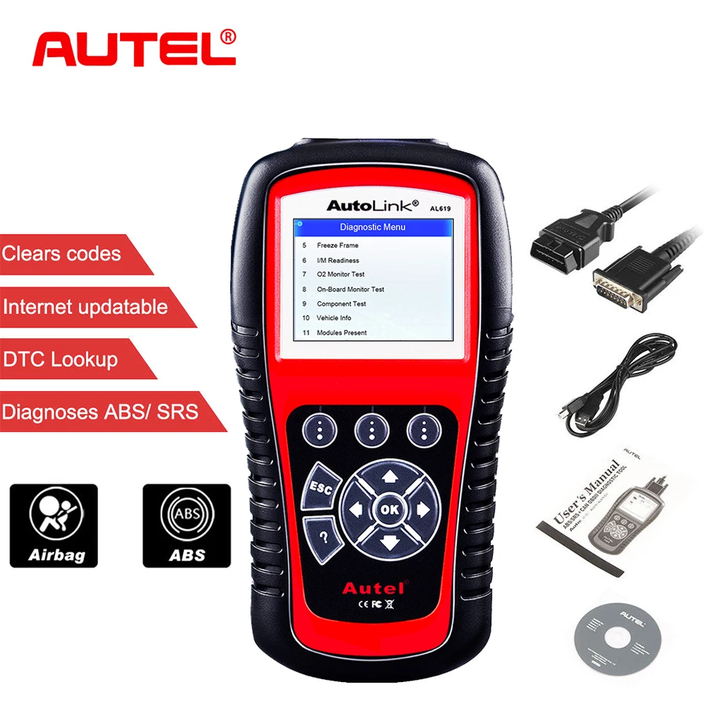 Autel Autolink AL619 OBD2 сканер автомобильный диагностический инструмент двигатель ABS SRS