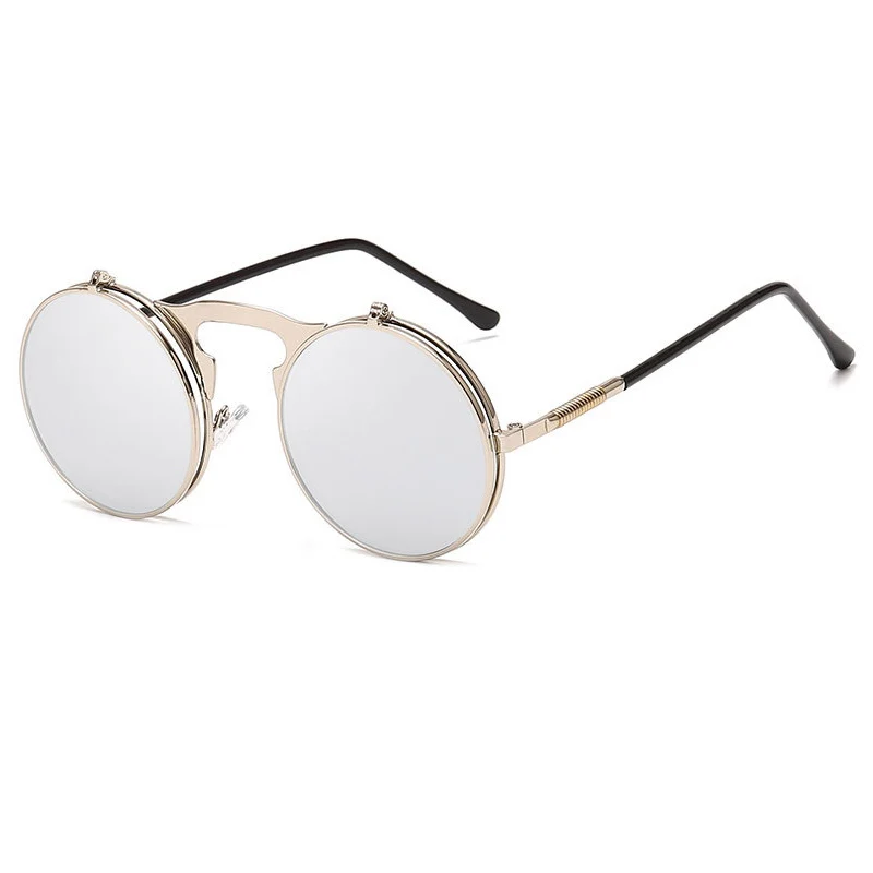 Модные мужские солнцезащитные очки в стиле стимпанк металлическая оправа ретро круглые солнцезащитные очки Женская Мужская в стиле "панк" солнцезащитные очки UV400 O7 - Цвет линз: Silver-Silver