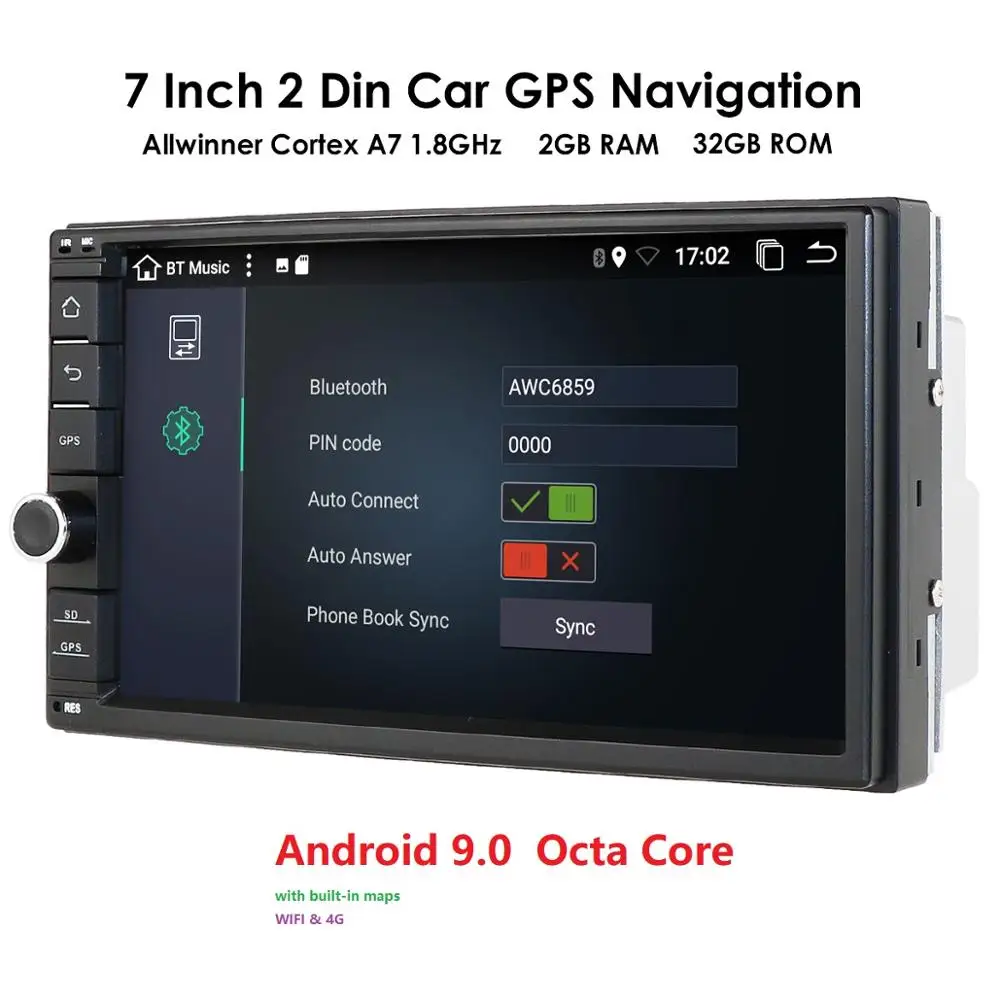 2 Din Android 9,0 Автомобильная магнитола gps навигация " 2din Универсальная автомобильная стерео аудио Bluetooth Wifi USB без DVD Авторадио 8 ядерный 2 ГБ+ 32 ГБ