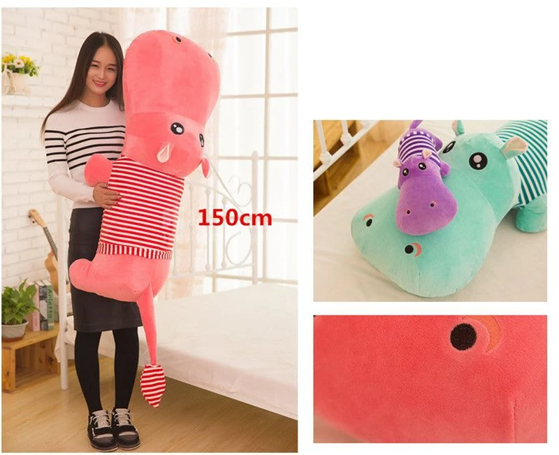 Dorimytrader Huge Soft Animal Lying Hippo Plush Toy Big Cartoon Hippos Doll Animals Pillow Gift for Girls and Boys Decoration 180cm 71inch DY61966 (16)