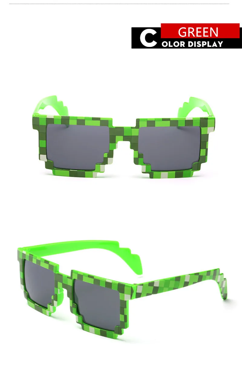 Длинные солнцезащитные очки, Лидер продаж, солнцезащитные очки, очки Крипера, новинка, мозаичные очки, От 3 до 14 лет, для мальчиков и девочек, пиксельные очки - Цвет линз: Green Frame